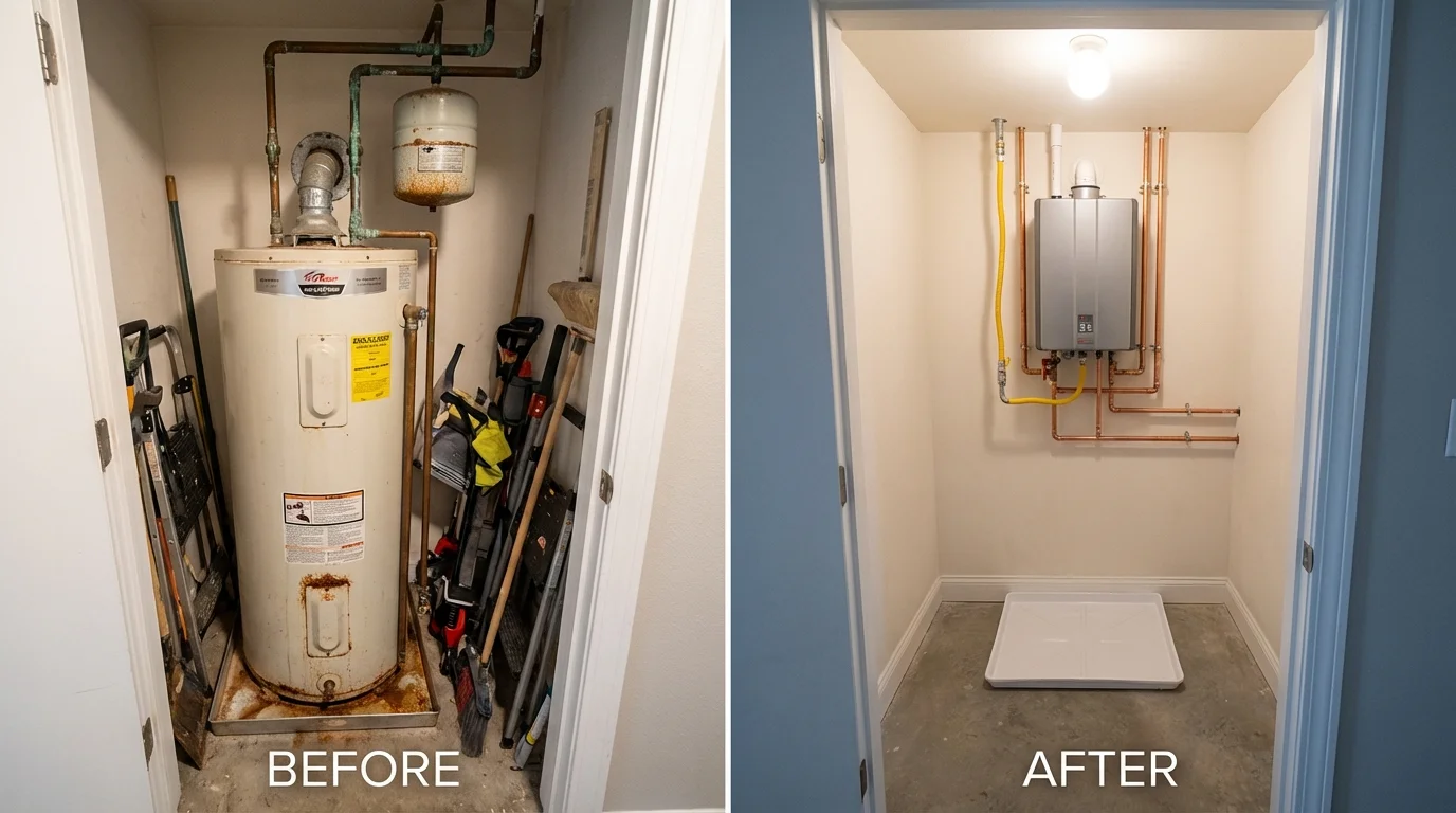 Tank water heater versus wall-mounted tankless unit comparison for Cambridge, IL homeowners